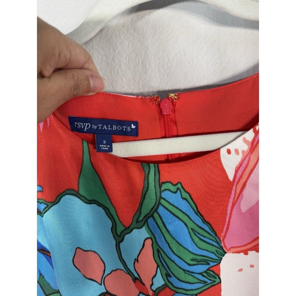 RSVP By Talbots Womens Dress Size 2 Tropical Floral Fit & Flare Ruffle Hem Lined - Picture 9 of 11